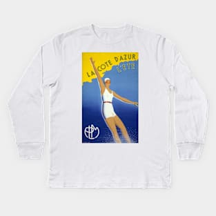 Vintage Poster Restored France La Cote d'Azur l'ete Kids Long Sleeve T-Shirt